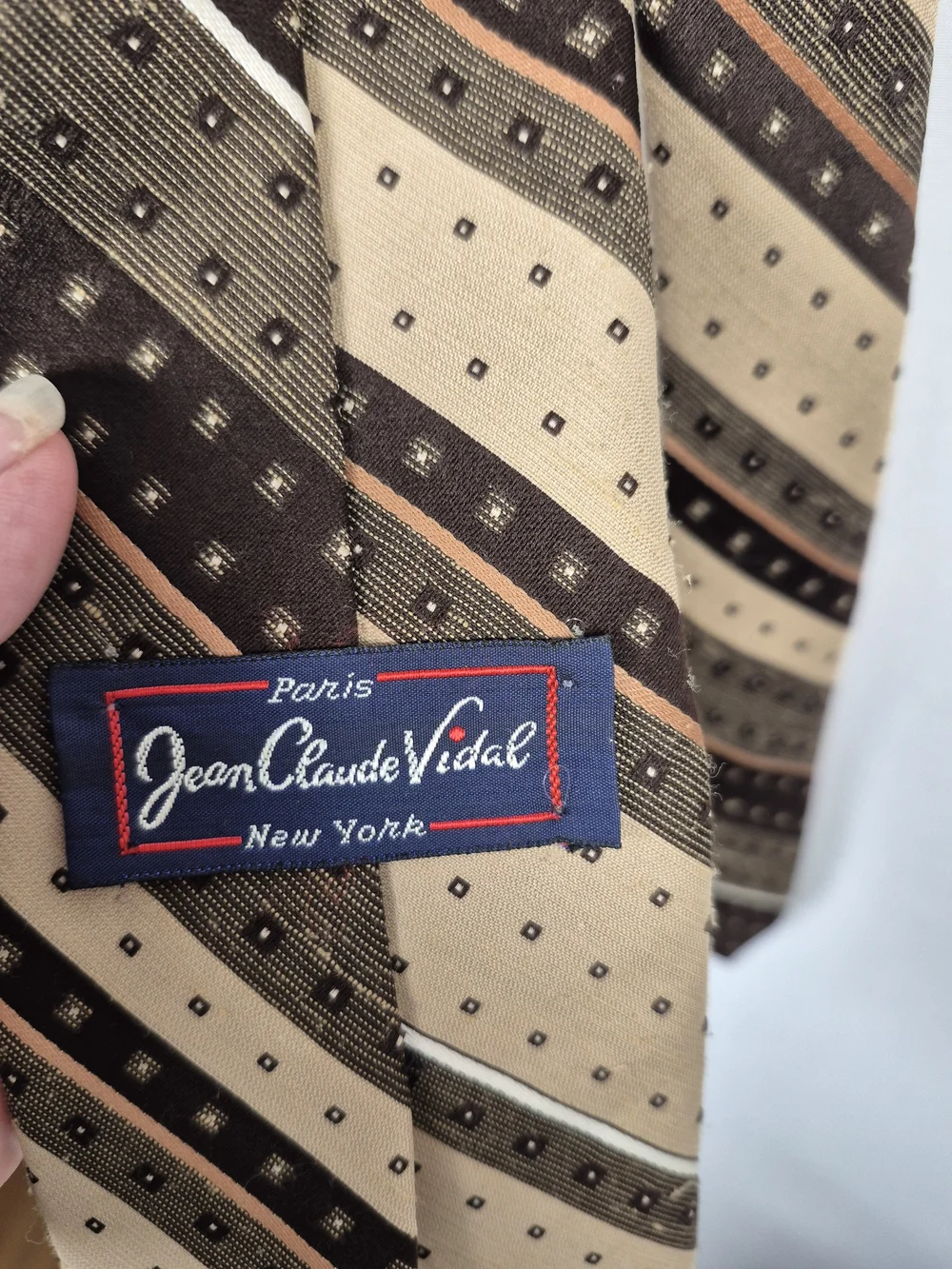 VTG 1970s Jean Claude Vidal Men's Brown and Beige Striped Necktie